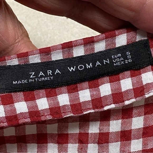 Zara Red White Checkered Gingham Smock Dress Size Small - Picture 10 of 11
